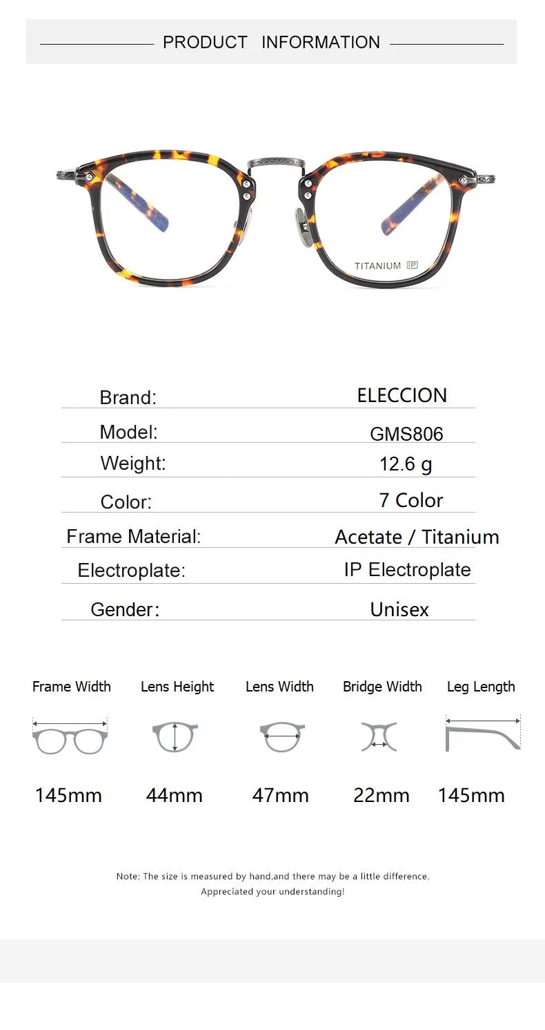 Eleccion Men's Full Rim Square Acetate Titanium Eyeglasses 4806