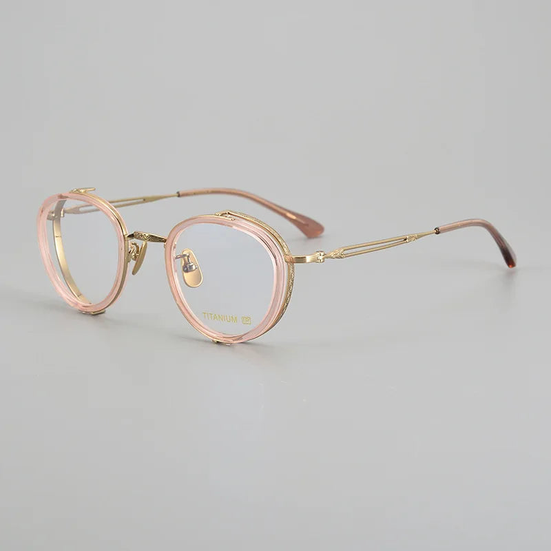 Black Mask Women's Full Rim Round Titanium Acetate Eyeglasses Bm054 Full Rim Black Mask Pink  