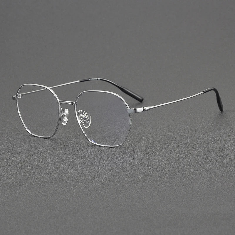 Black Mask Unisex Full Rim Polygon Titanium Eyeglasses 81033 Full Rim Black Mask Silver  