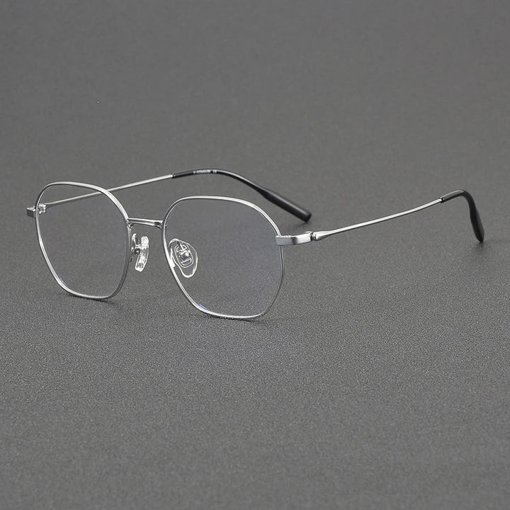 Black Mask Unisex Full Rim Polygon Titanium Eyeglasses 81033 Full Rim Black Mask Silver  