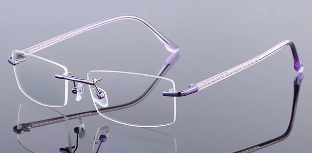 Brightzone Unisex Rimless Square Titanium Alloy Eyeglasses 71866 Rimless Brightzone Purple