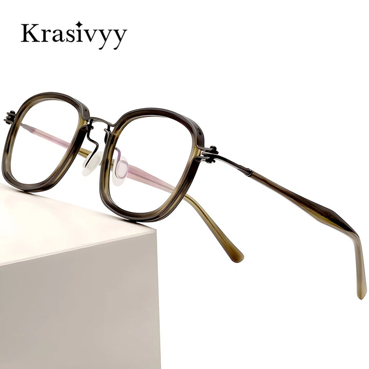 Krasivyy Men's Full Rim Square Acetate Titanium Eyeglasses 35863