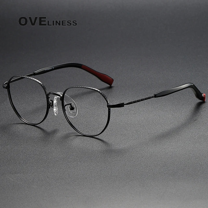 Oveliness Unisex Full Rim Flat Top Round Titanium Eyeglasses 80935 Full Rim Oveliness black  