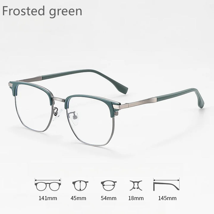 KatKani Mens Full Rim Browline Round Titanium Eyeglasses 8052-1 Full Rim KatKani Eyeglasses Frosted green  
