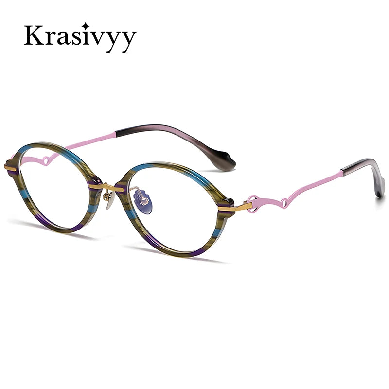 Krasivyy Women's Full Rim Oval Acetate Titanium Eyeglasses 56075
