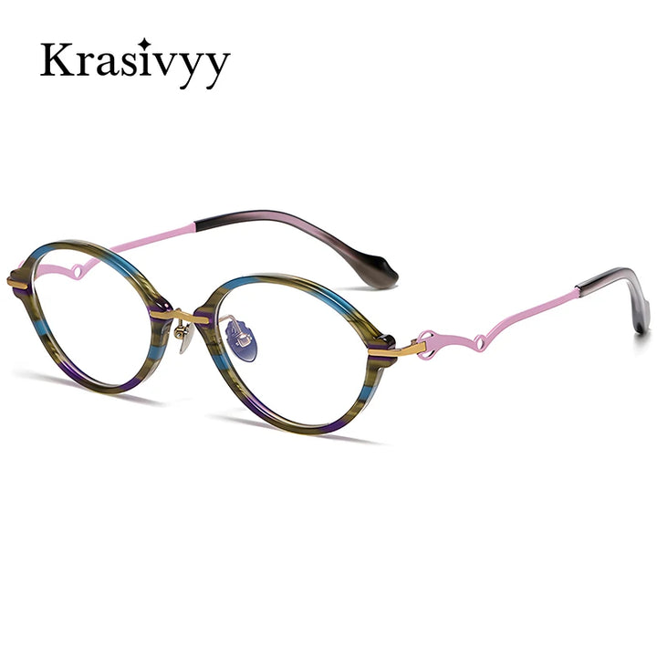 Krasivyy Women's Full Rim Oval Acetate Titanium Eyeglasses 56075