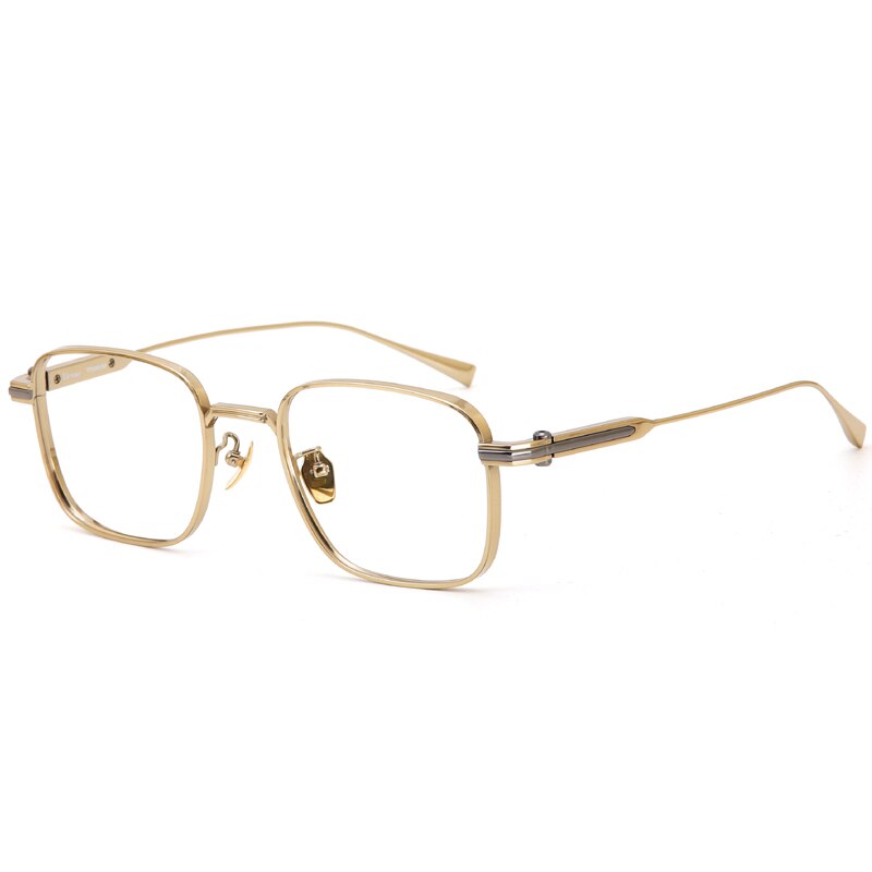 Muzz Men's Full Rim Square Titanium Eyeglasses 10147 Full Rim Muzz Gold  