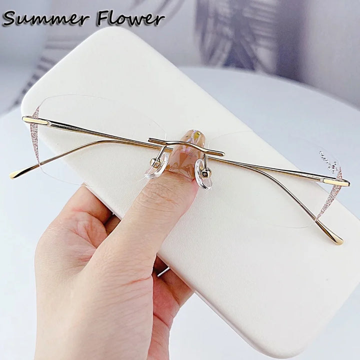 Summer Flower Women's Rimless Oval Titanium Eyeglasses 698989