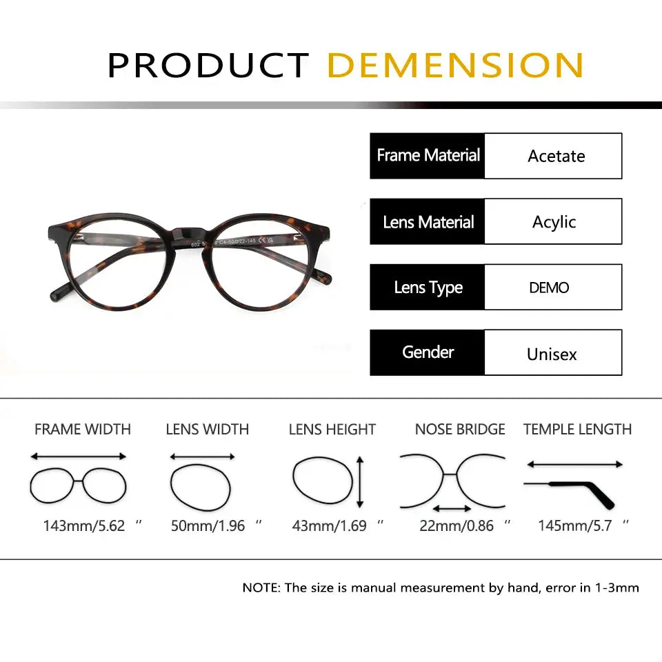 Esnbie 602216 Unisex Full Rim Acetate Round Frames FuzWeb