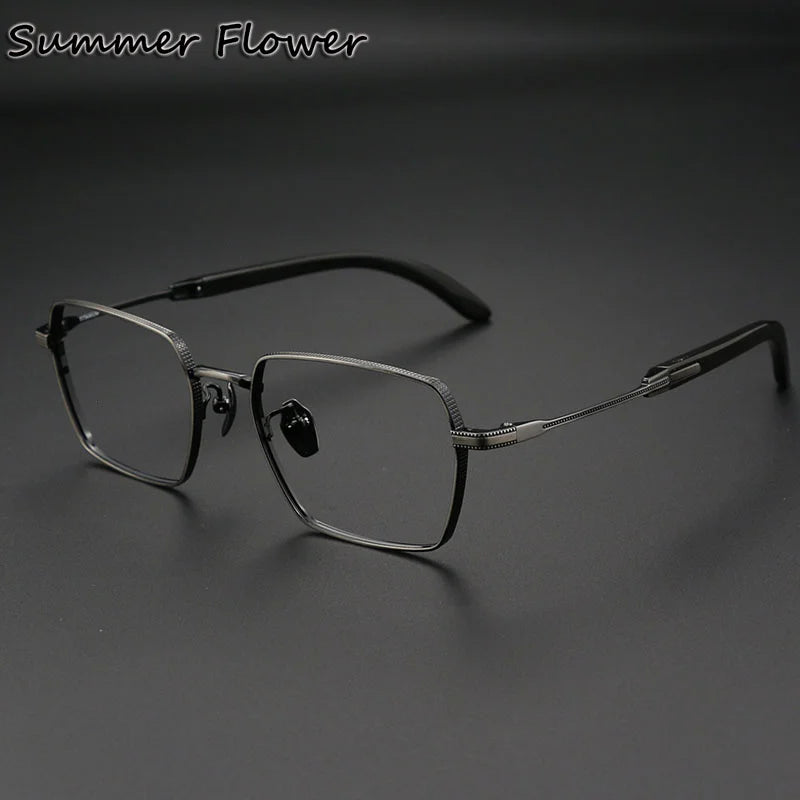 Summer Flower Unisex Full Rim Polygon Titanium Horn Eyeglasses 612328