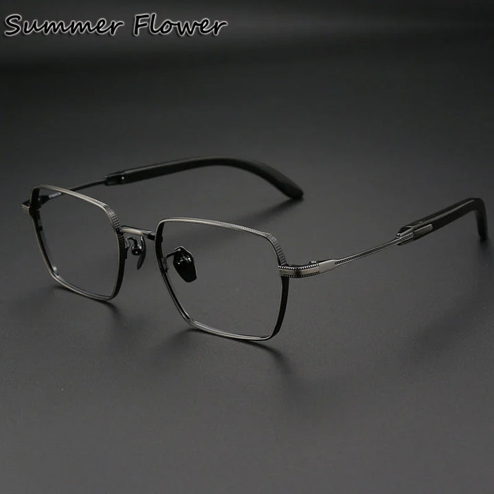 Summer Flower Unisex Full Rim Polygon Titanium Horn Eyeglasses 612328