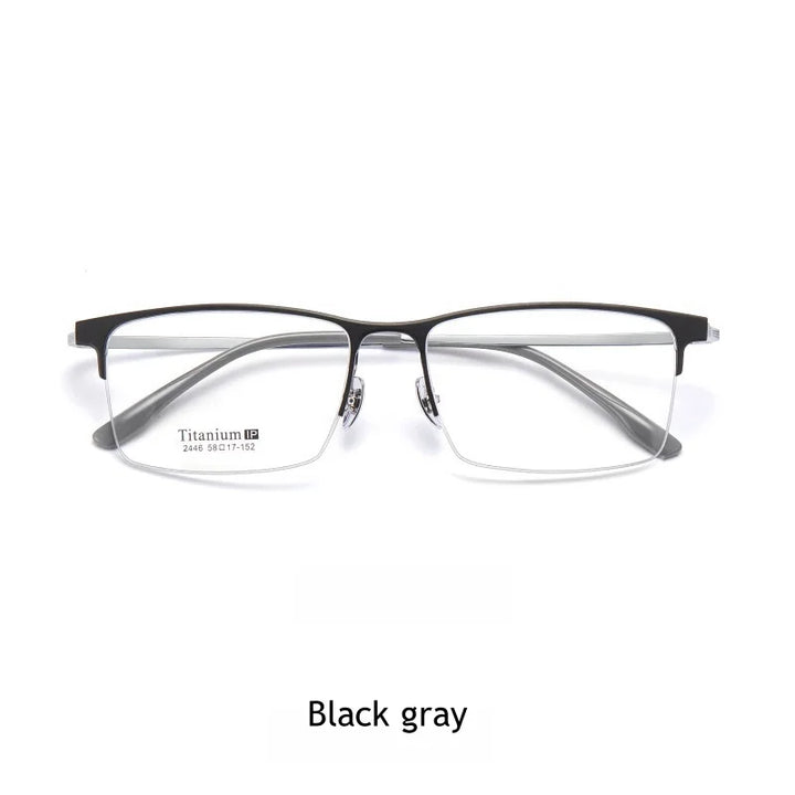 KatKani Men's Semi Rim Rectangular Titanium Eyeglasses 2246 Semi Rim KatKani Eyeglasses Grey silver  