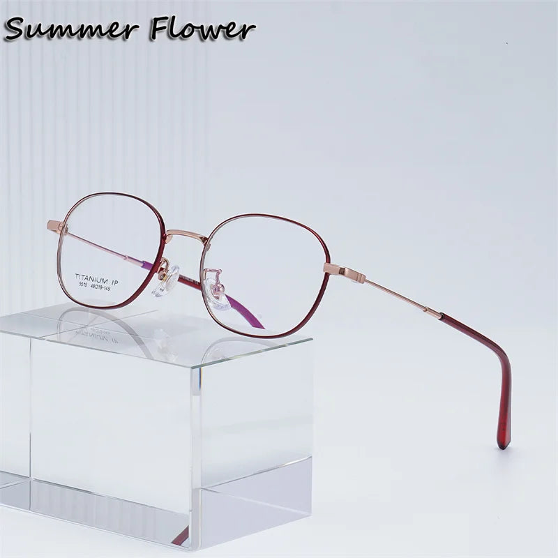 Summer Flower Women's Full Rim Small Oval Titanium Eyeglasses 85515 Full Rim Summer Flower