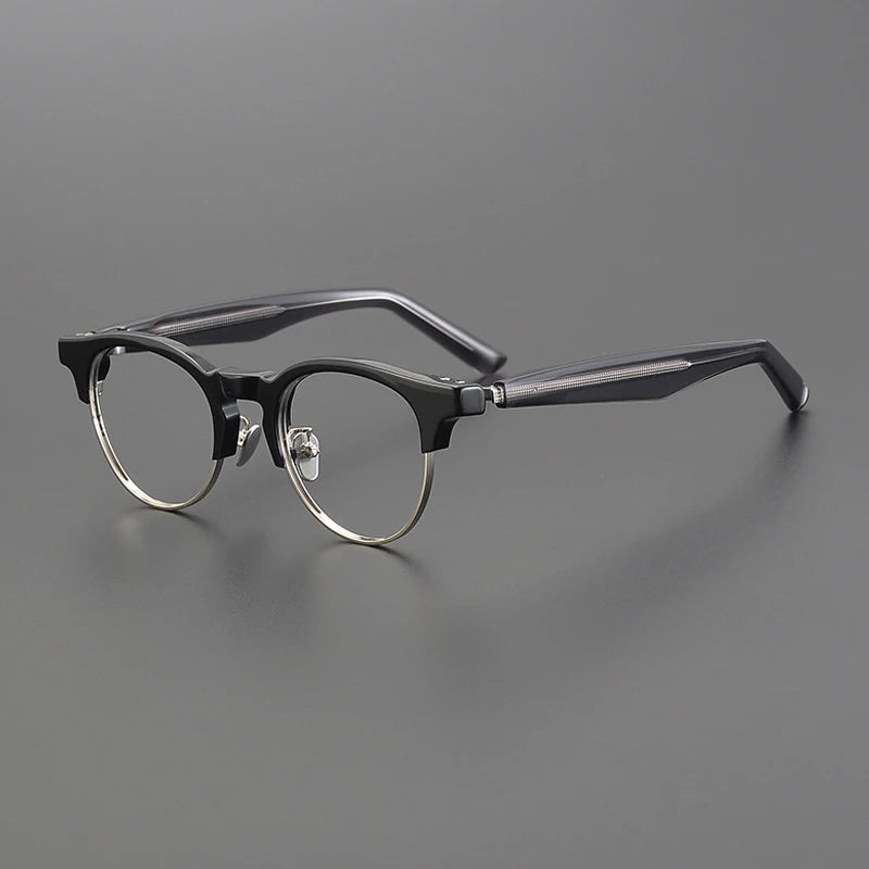 Gatenac Unisex Full Rim Round Acetate Eyeglasses Gxyj1190 Full Rim Gatenac Black  