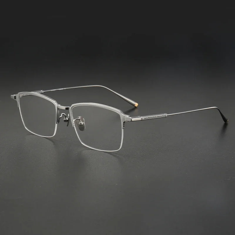 Aror Men's Semi Rim Square Titanium Eyeglasses 10165 Semi Rim Aror Silver