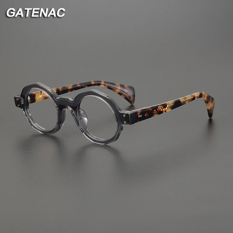 Gatenac Unisex Full Rim Round Acetate Eyeglasses Gxyj-1169 Full Rim Gatenac   