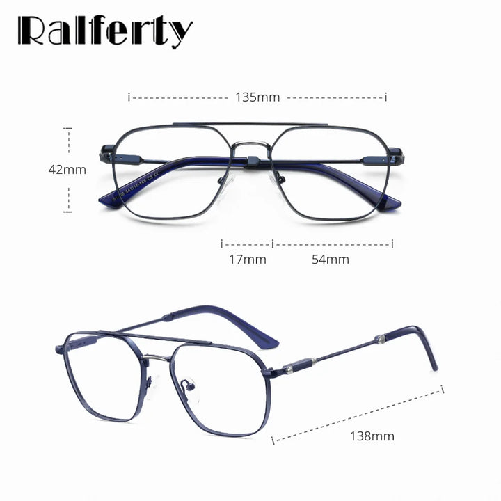 Ralferty Women's Full Rim Square Alloy Double Briddge Eyeglasses 891766