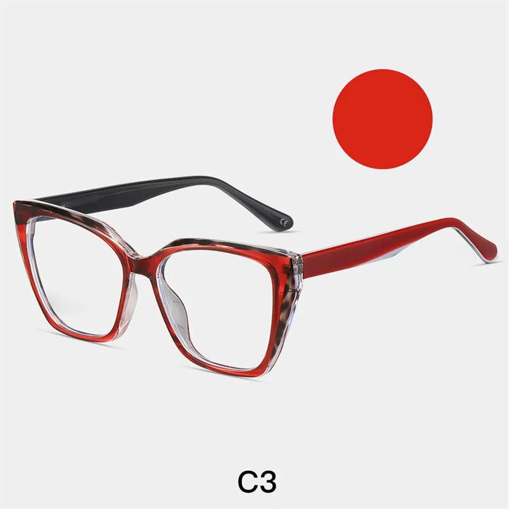 Yimaruili Women's Full Rim Cat Eye Tr 90 Acetate Eyeglasses 87216 Full Rim Yimaruili Eyeglasses Transparent Red C3  
