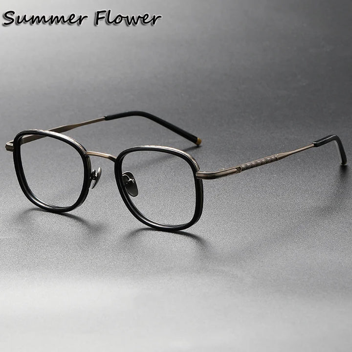 Summer Flower Unisex Full Rim Square Acetate Titanium Eyeglasses 14522 Full Rim Summer Flower Black Bronze