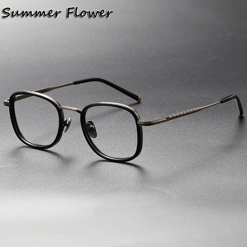 Summer Flower Unisex Full Rim Square Acetate Titanium Eyeglasses 452250