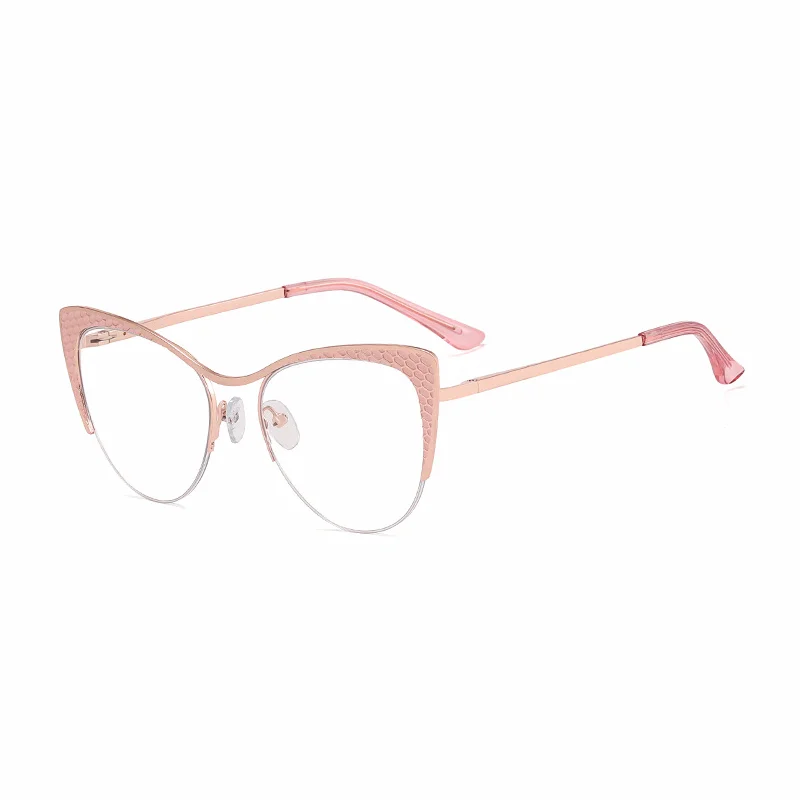 Ralferty Women's Full Rim Square Cat Eye Alloy Eyeglasses R811102 Full Rim Ralferty C6 Pink CHINA 