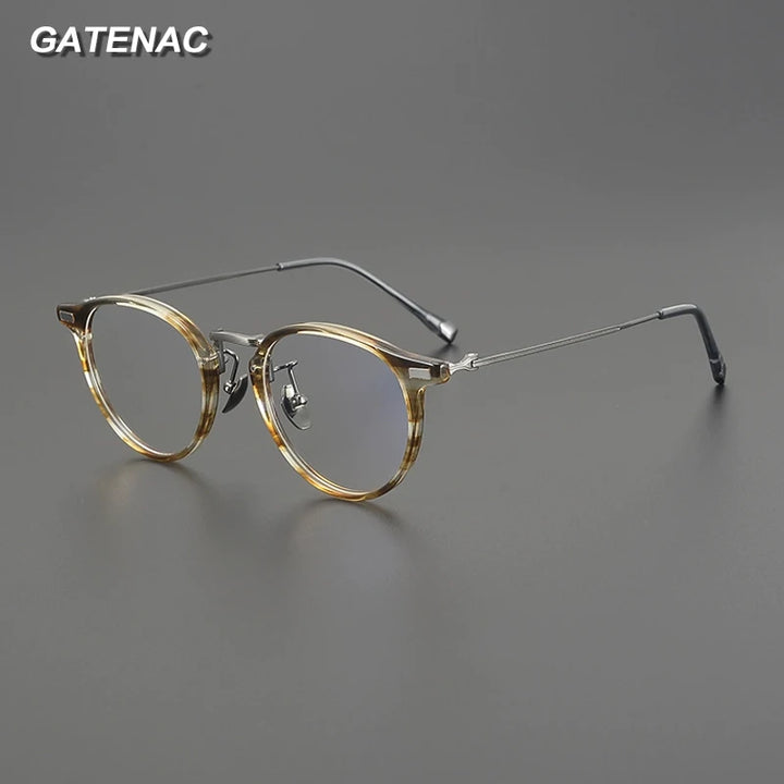 Gatenac Unisex Full Rim Round Acetate Titanium Eyeglasses G8001