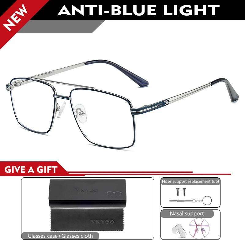 Vicky Women's Full Rim Square Double Bridge Alloy Reading Glasses 6926 Reading Glasses Vicky -200 6926-BLUE SILVER 