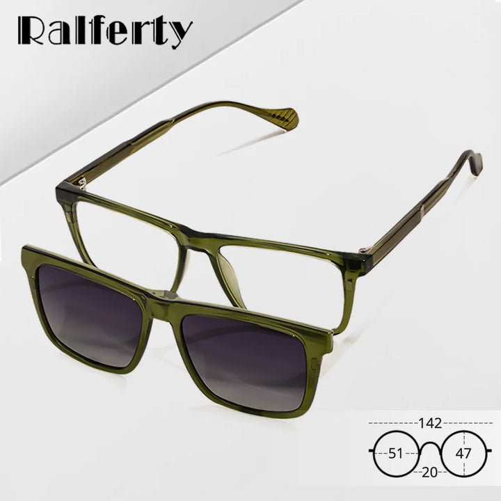 Ralferty Unisex Full Rim Square Tr 90 Alloy Eyeglasses Clip On Sunglasses 534207