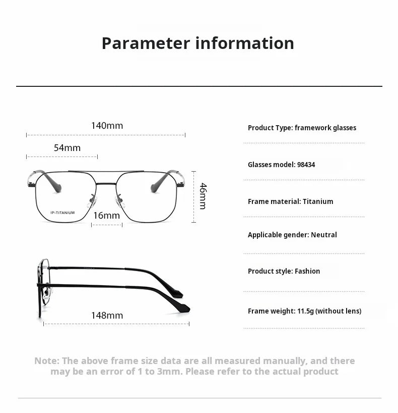 Yimaruili Unisex Full Rim Square Double Bridge Alloy Eyeglasses 98434