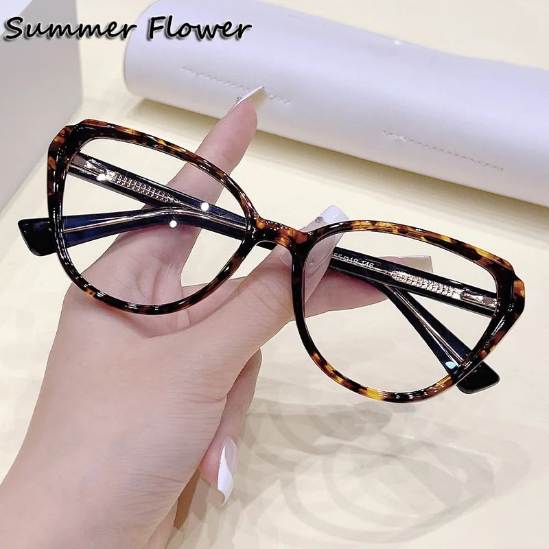 Summer Flower Women's Full Rim Oval Cat Eye Tr 90 Titanium Eyeglasses 87883 Full Rim Summer Flower Leopard