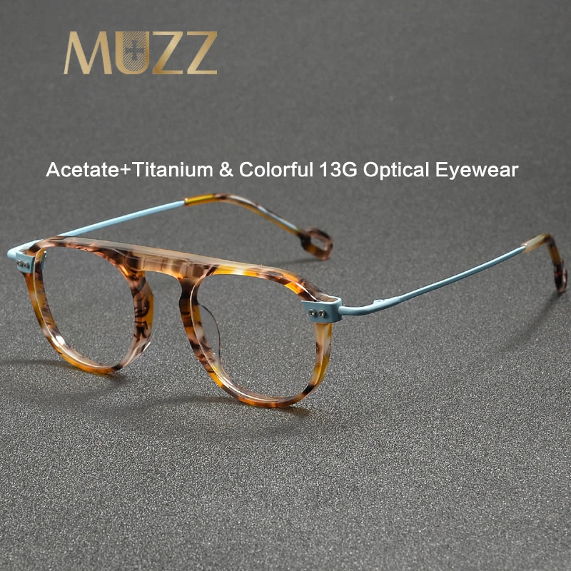 Muzz Unisex Full Rim Brow Line Round Titanium Acetate Eyeglasses 13008 Full Rim Muzz   