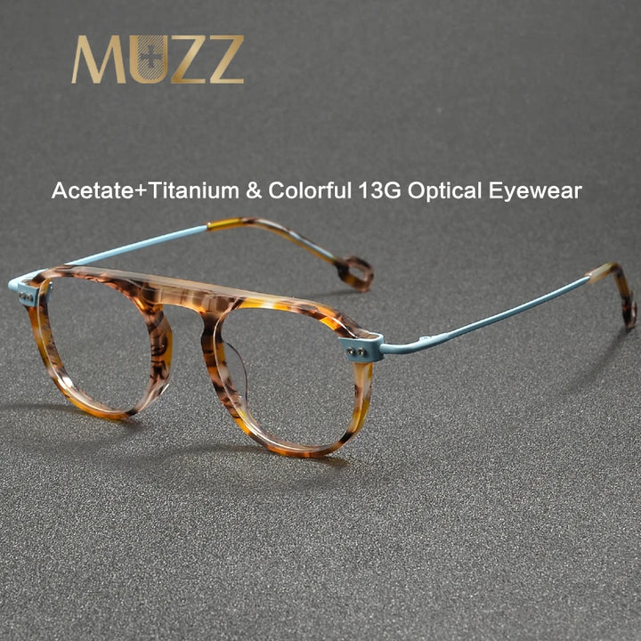 Muzz Unisex Full Rim Brow Line Round Titanium Acetate Eyeglasses 13008 Full Rim Muzz   