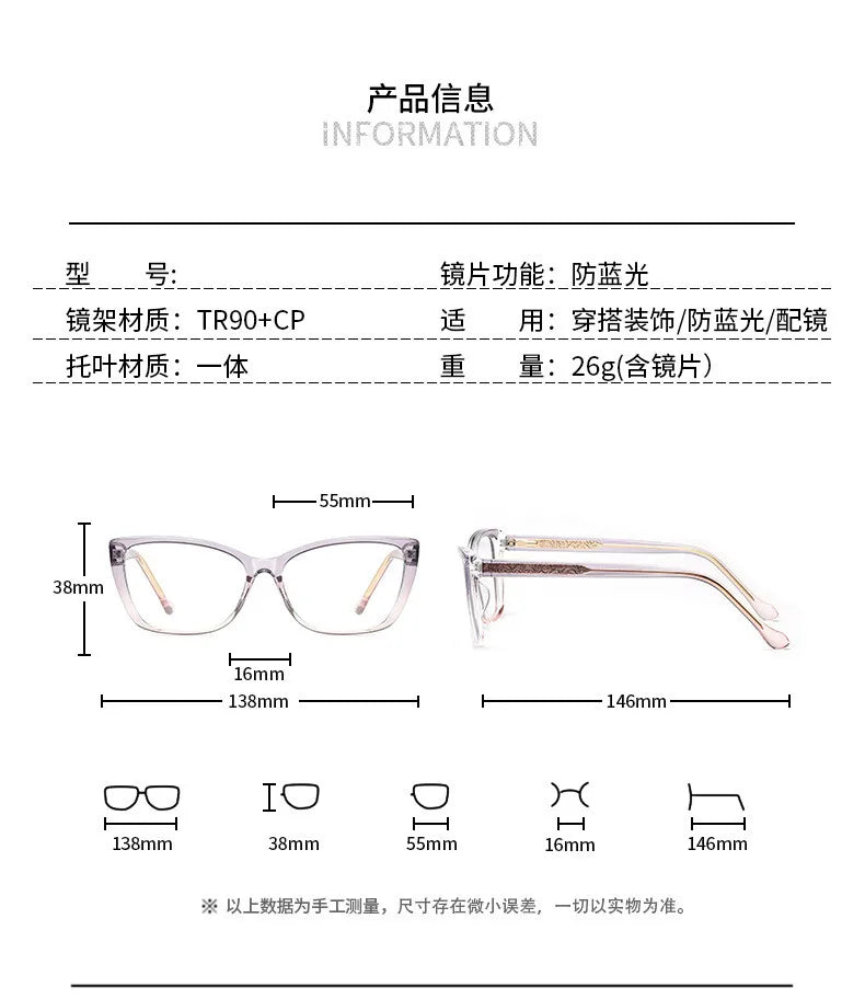 CCspace Women's Full Rim Cat Eye Tr 90 Titanium Reading Glasses 312914