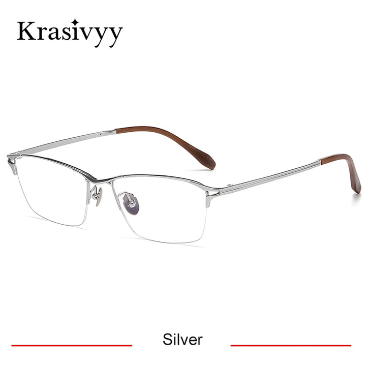 Krasivyy Men's Semi Rim Big Polygon Square Titanium Eyeglasses 316886