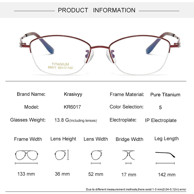 Krasivyy Women's Semi Rim Oval Square Titanium Eyeglasses 6017 Semi Rim Krasivyy   