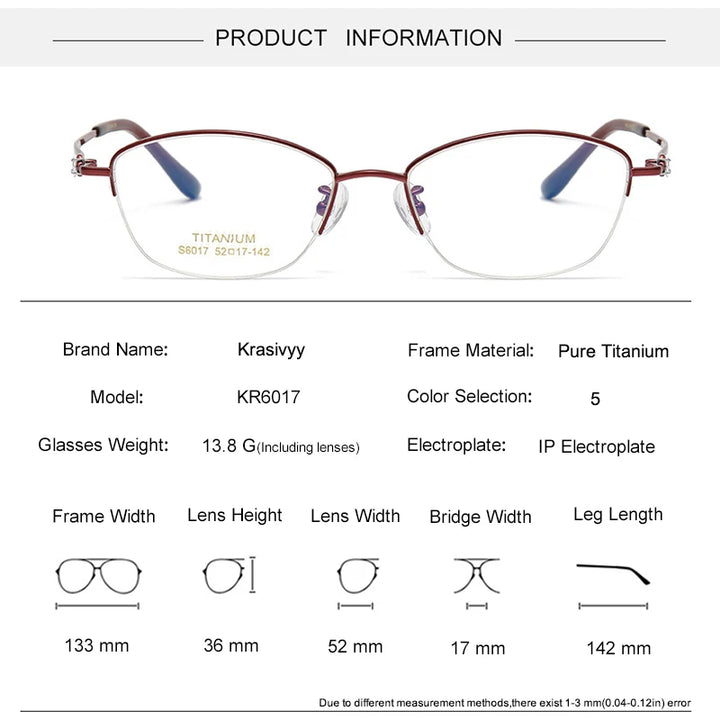 Krasivyy Women's Semi Rim Oval Square Titanium Eyeglasses 6017 Semi Rim Krasivyy   