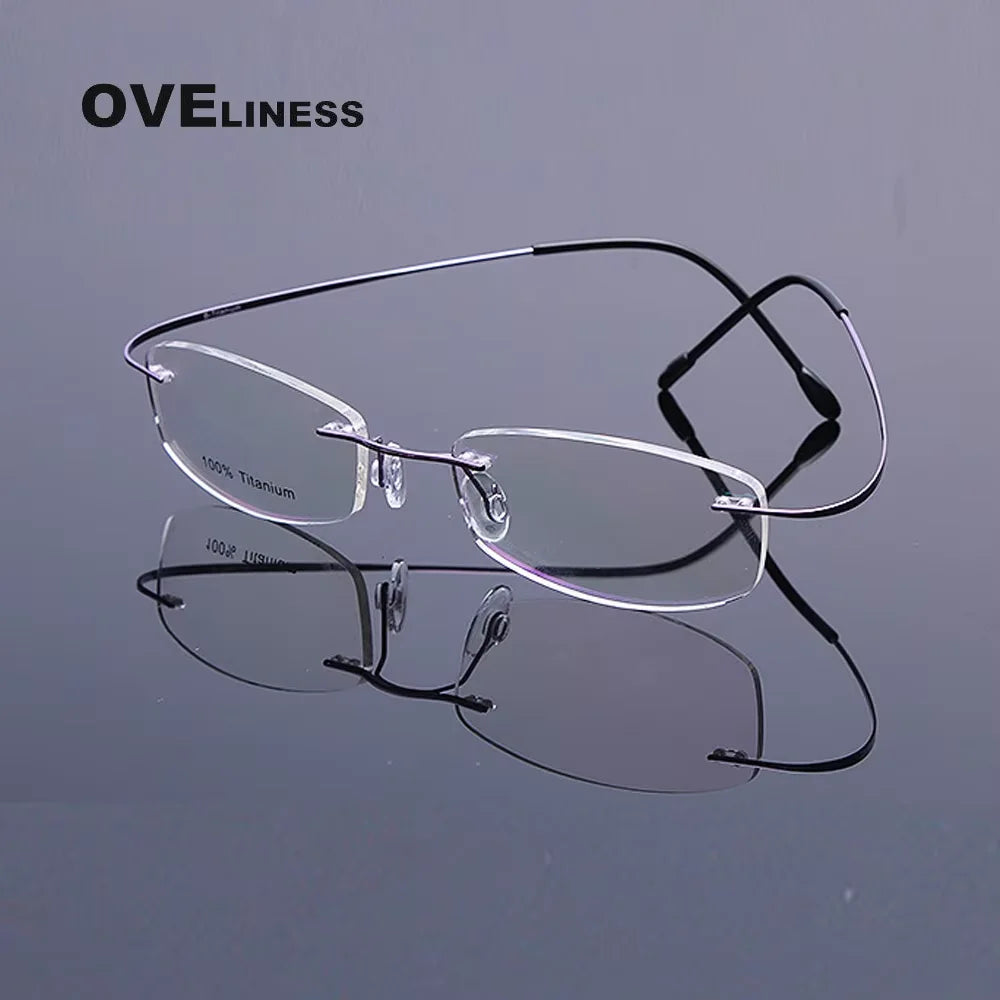 Oveliness Unisex Rimless Rectangle Titanium Eyeglasses 15002 Rimless Oveliness purple  