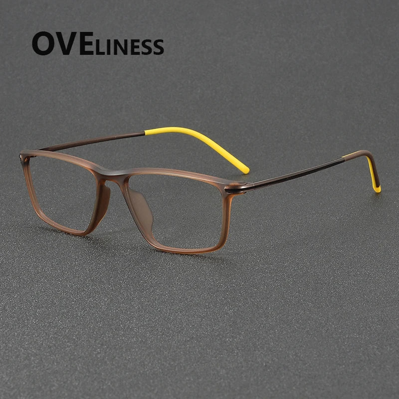 Oveliness Unisex Full Rim Square Acetate Titanium Eyeglasses 72350 Full Rim Oveliness brown