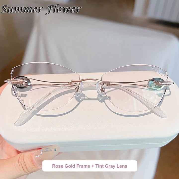 Summer Flower Women's Rimless Oval Square Titanium Eyeglasses 842135 Rimless Summer Flower Rose Gold-Gray