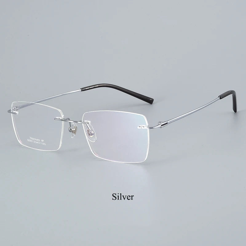 Bclear Unisex Rimless Square Titanium Eyeglasses 46091 Rimless Bclear Silver