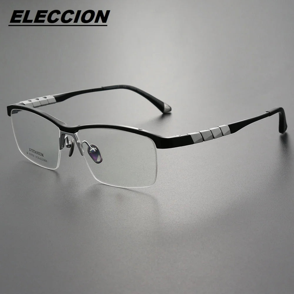 Eleccion Unisex Semi Rim Big Square Titanium Eyeglasses 27034 Semi Rim Eleccion Gray