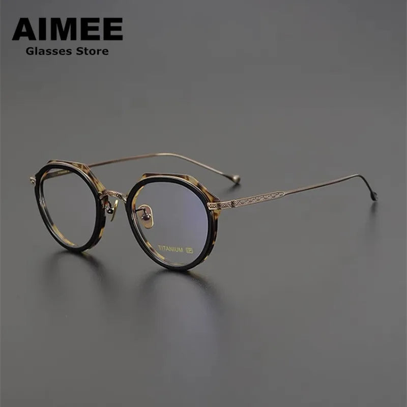 Aimee Unisex Full Rim Flat Top Polygon Titanium Acetate Eyeglasses 13849 Full Rim Aimee Tortoise-Bronze  