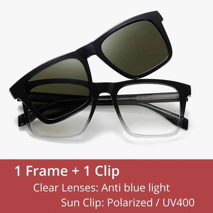 Ralferty Unisex Full Rim Square Tr 90 Eyeglasses Clip On Sunglasses 534202