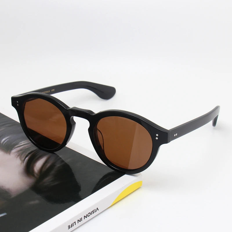 Black Mask Unisex Full Rim Round Acetate Polarized Sunglasses 26145