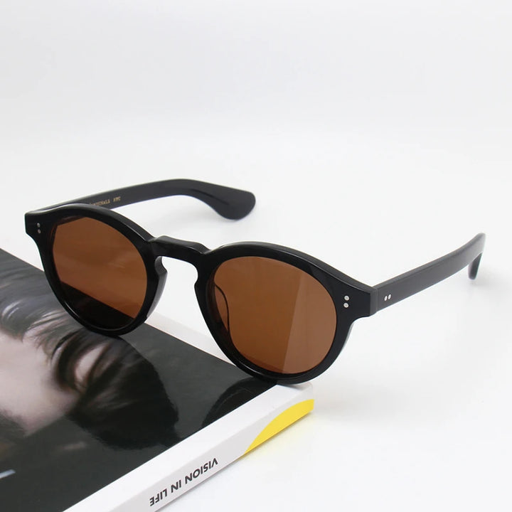 Black Mask Unisex Full Rim Round Acetate Polarized Sunglasses 26145