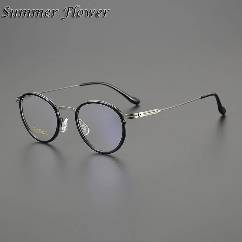 Summer Flower Women's Full Rim Round Acetate Titanium Eyeglasses 99237