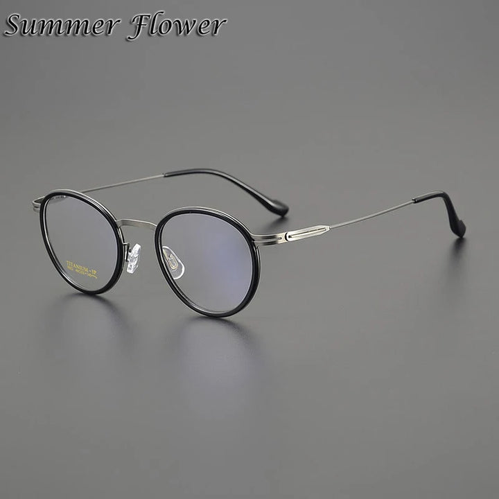 Summer Flower Women's Full Rim Round Acetate Titanium Eyeglasses 99237