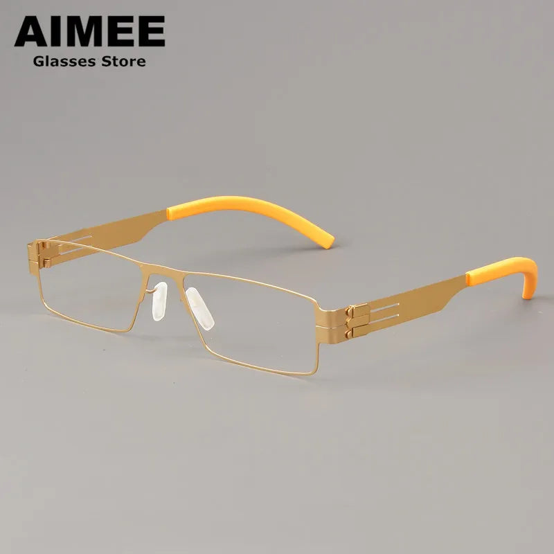 Aimee Unisex Full Rim Square Screwless Steel Eyeglasses 1132 Full Rim Aimee Golden  