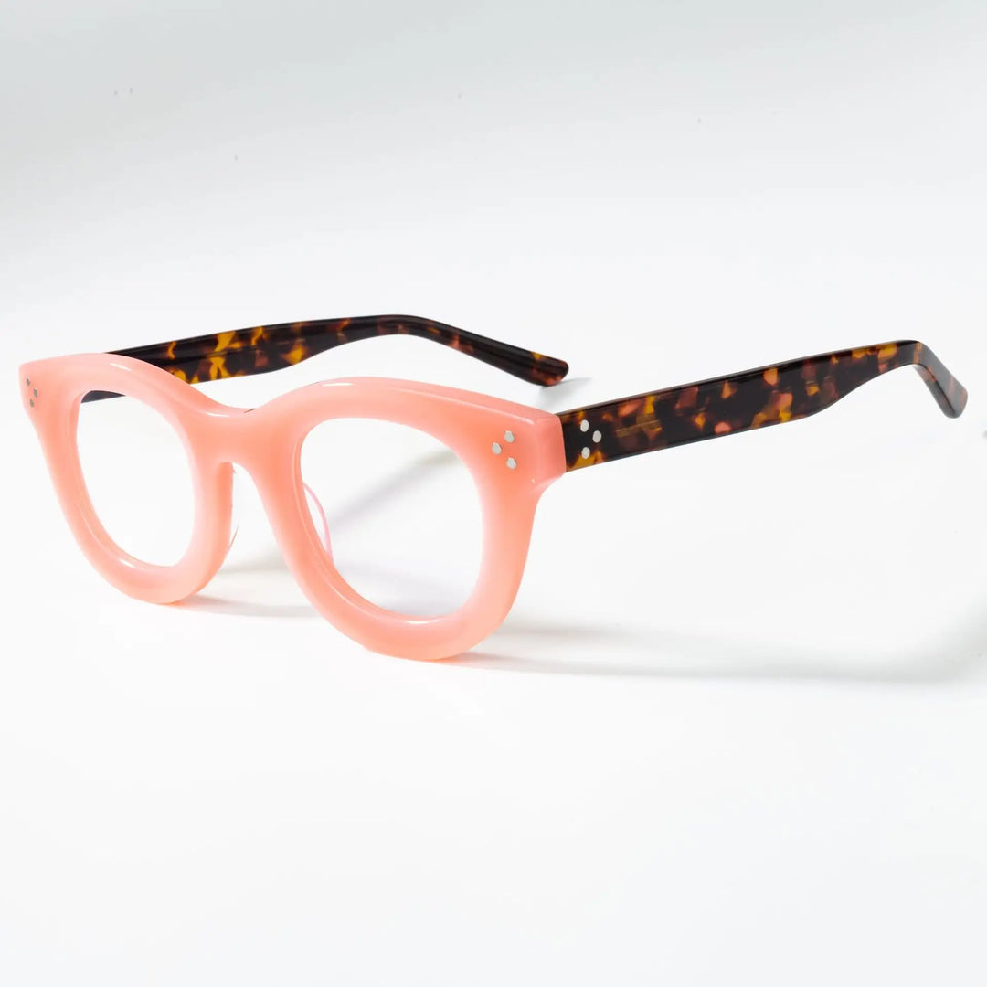 Cubojue Unisex Full Rim Round Plastic Reading Glasses Hl56023 Reading Glasses Cubojue pink leopard 0 