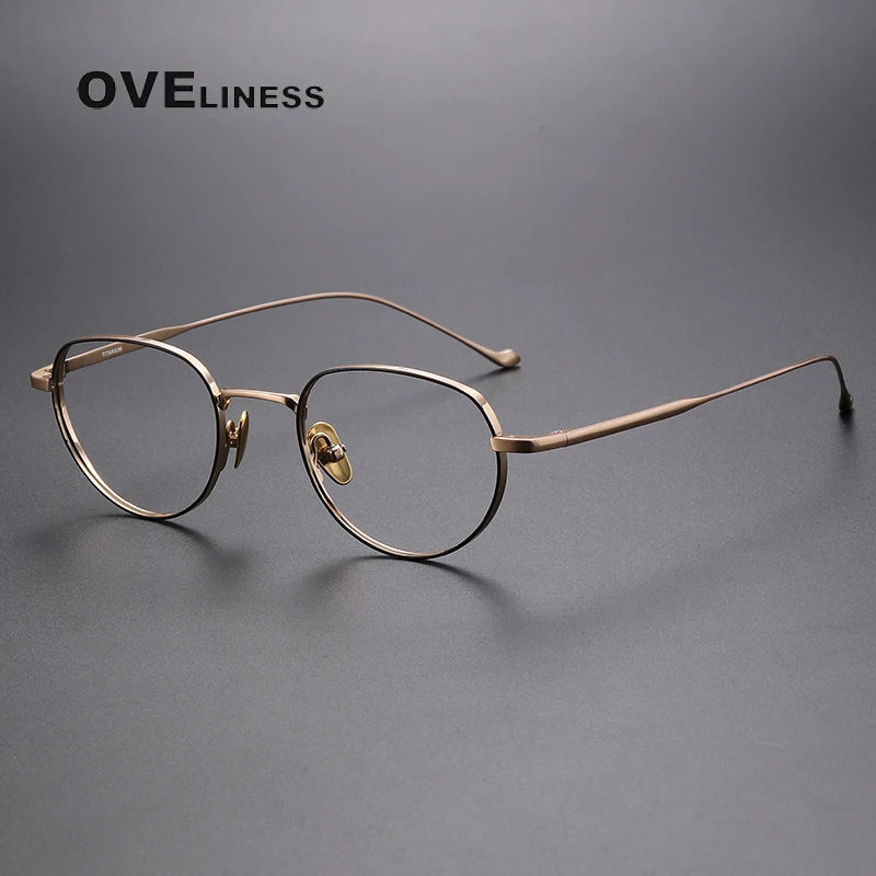 Oveliness Unisex Full Rim Oval Titanium Eyeglasses 0100 Full Rim Oveliness black gold  